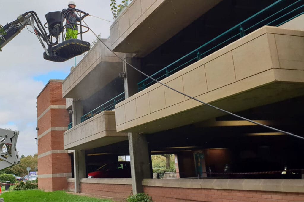 Multi Story Car Park in Stratford-upon-Avon - Pressure Washing on Truck Mount