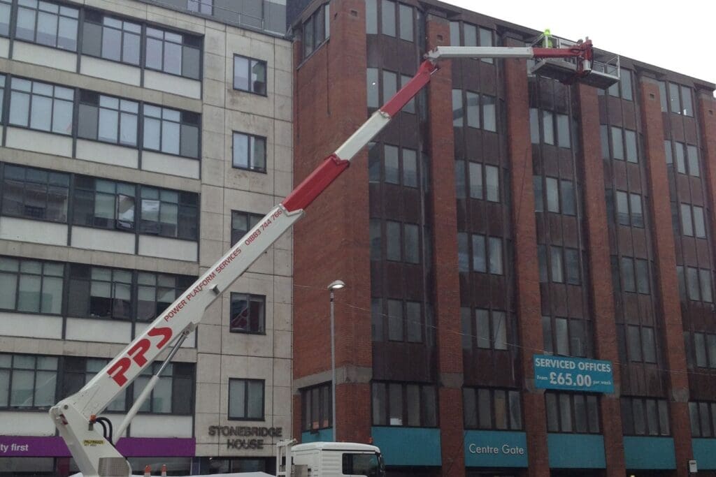 Brick Cleaning an Office Block in Bristol, on a Truck Mount